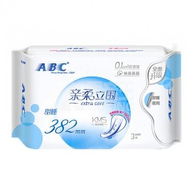 ABC亲柔立围轻透薄甜睡夜用卫生巾382mm*3片K88**/包