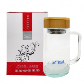 廷选双层金盖天艺水晶玻璃办公杯400ml/个