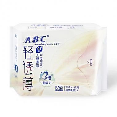 ABC轻透薄棉夜用卫生巾280mm*8片K14/包